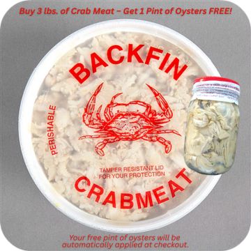Backfin Lump Crab Meat (3 lbs.) + FREE pint of oysters